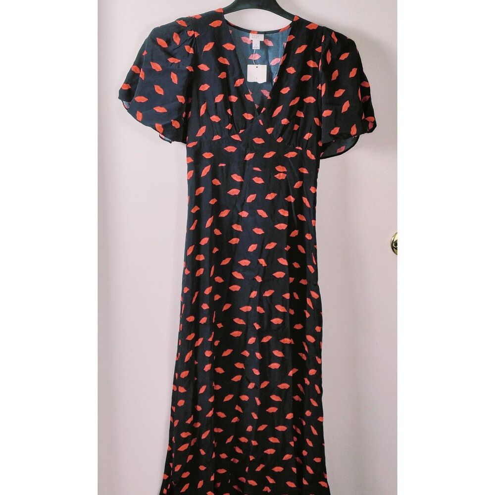 A New Day Women's Lip Print Short Sleeve Maxi Sundress Black Red Size 2 - Picture 7 of 13